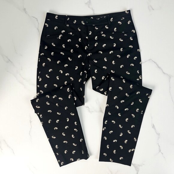 Club Monaco Ali Slim Crop Dress Pants Size 4 Black Koi Fish Print Brushed Chino - Picture 1 of 10